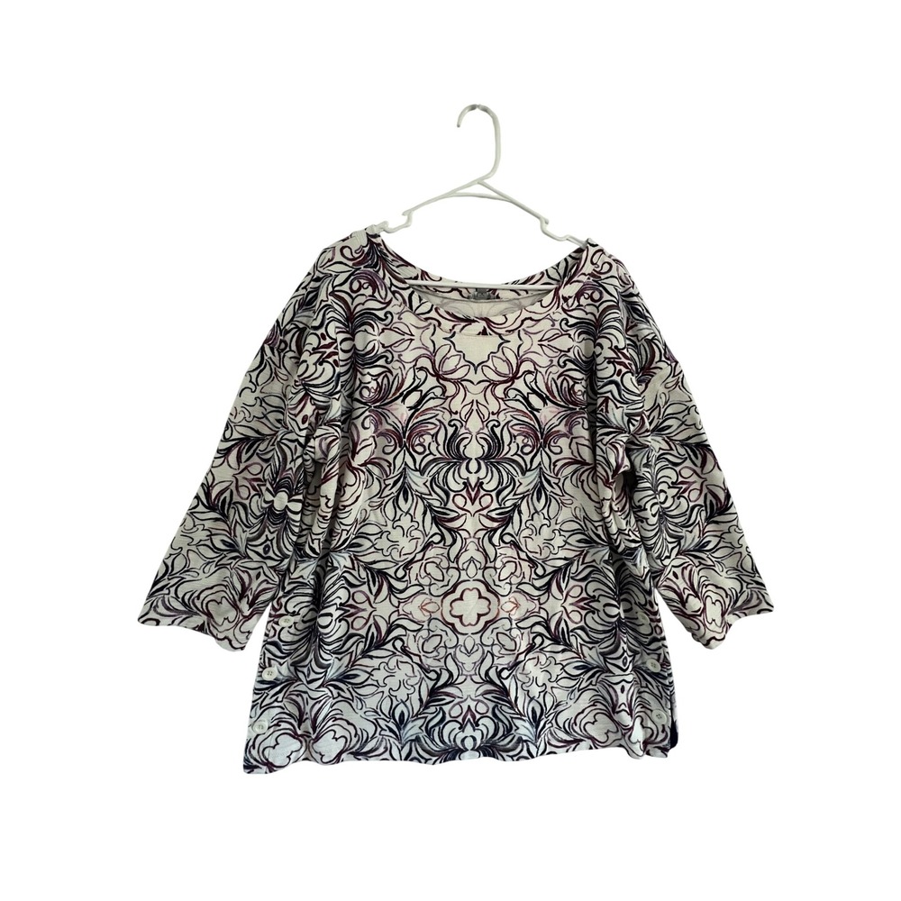 T by Talbots Women's XL Floral Print 3/4 Sleeve Top Buttons